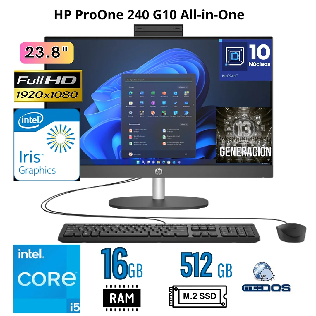 All in one HP ProOne-1 All in one HP ProOne 240,Core i5 I5-1334U , Ram 16GB, SSD 512GB, 23.8"FHD - B88BKAT#ABM - Imagen 1